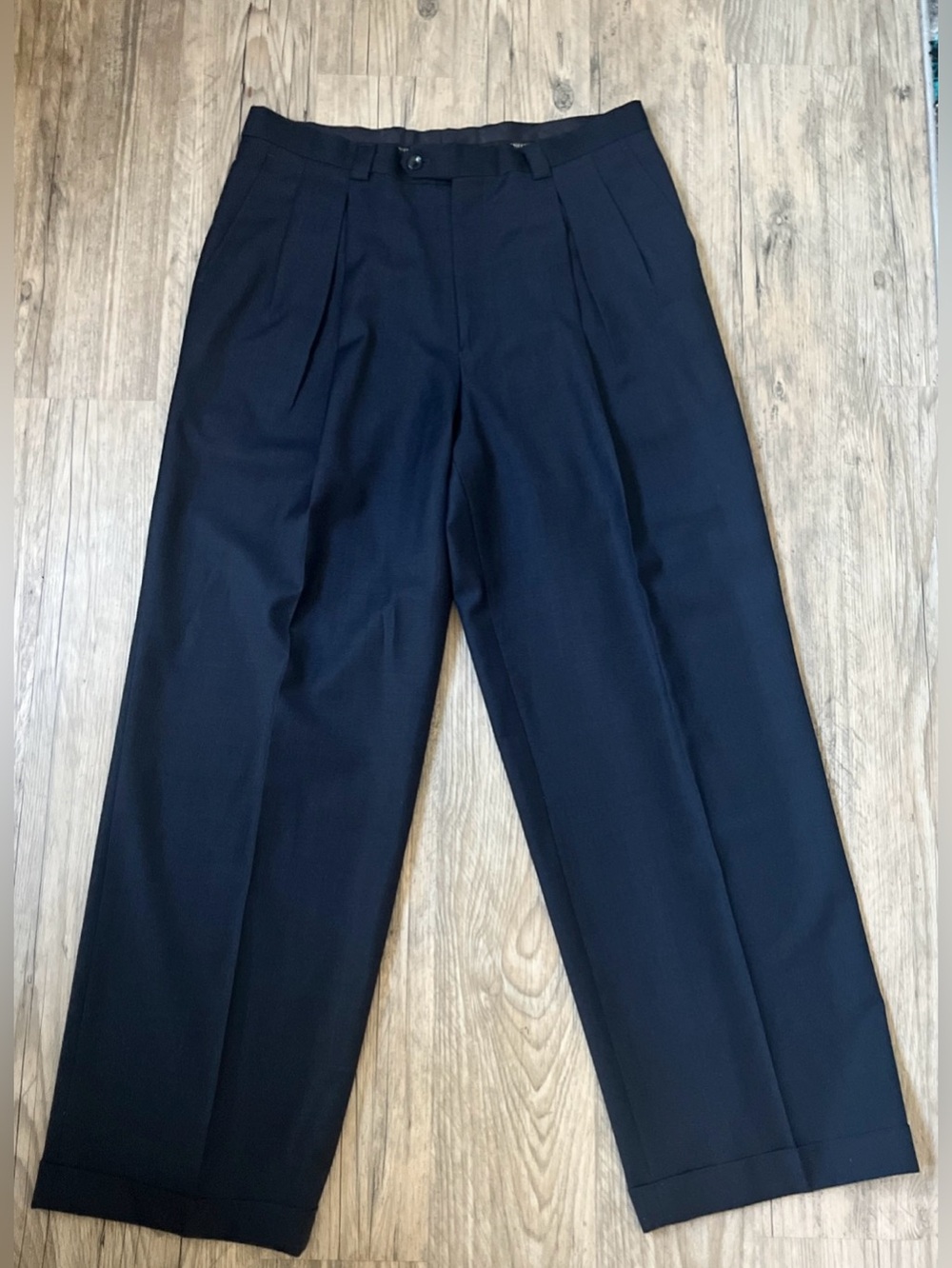 Tiglio Luxe Dress Pants Mens 36 Navy Blue 100% Wool Super 140 Pleated Cuffed